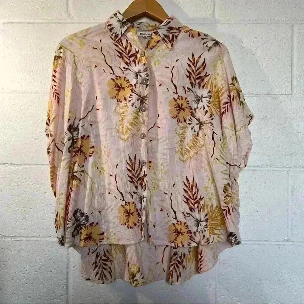 Rip Curl Pale Pink Tropical Print Button-Down Shirt